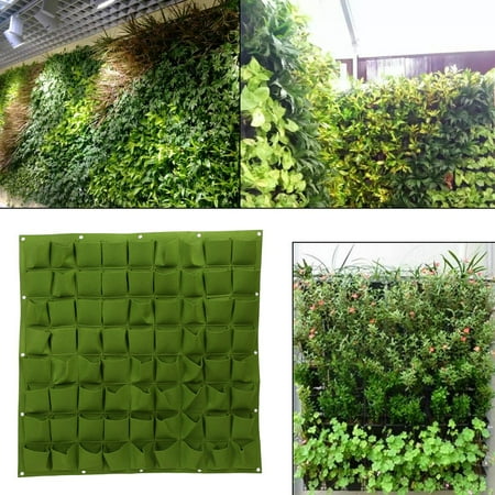 Outdoor Garden Planters Pocket Planting Bag,Ymiko 72 Pockets Wall Vertical Flower Hanging Felt Planter Bags for Garden Indoor Outdoor 2 Colors ()