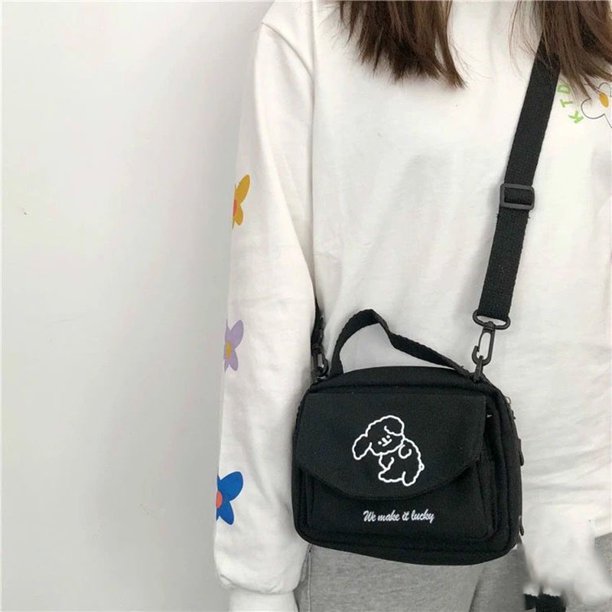 Bolso de mensajero para damas, estampado de lona para damas, bolso de sobre lindo, bolso de hombro para estudiante de dibujos animados dulces para damas, negro ShuxiuWang 8390614787094