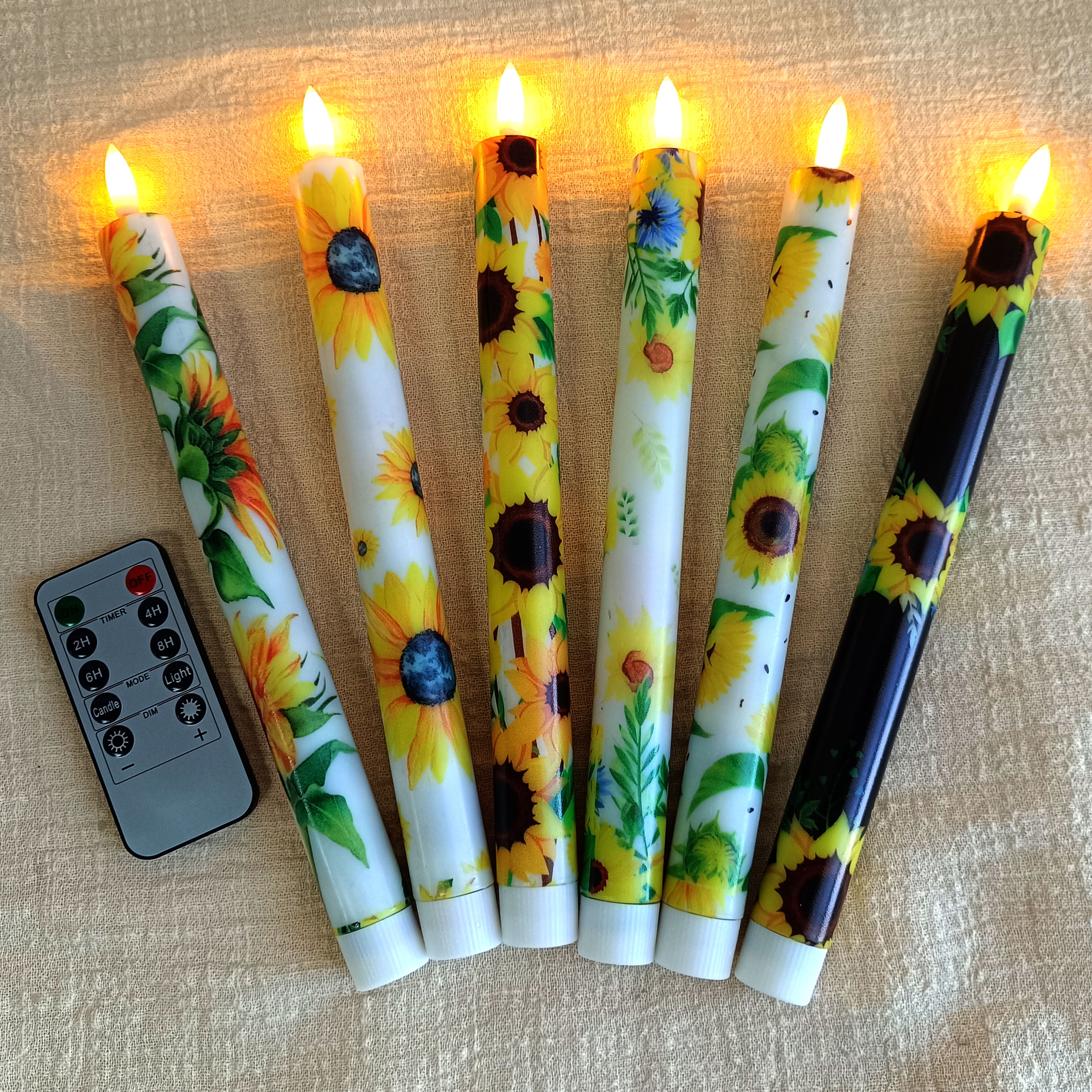 6PCS Printed Flameless Taper Candles, 10 Inch LED Candlesticks Battery Operated with 11-Key Remote, 3D Flickering Flame Lights for Wedding Party Home Decor Gifts