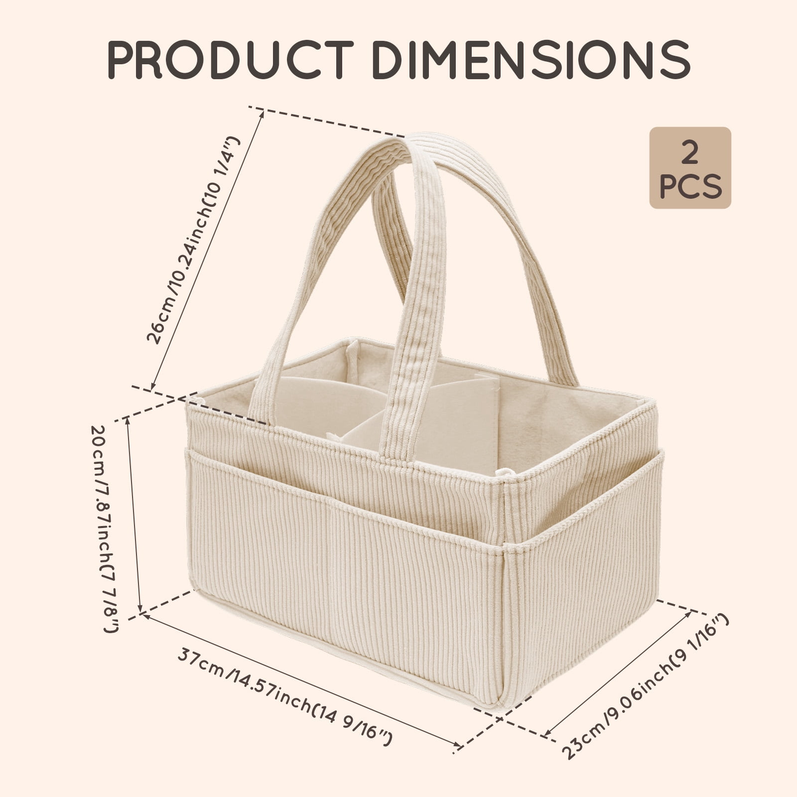HKJUNFEI 2Pcs Diaper Caddy Organizer with Inner Compartment Organization Sturdy Comfortable Carry Design for Nursery Baby Shower Newborn