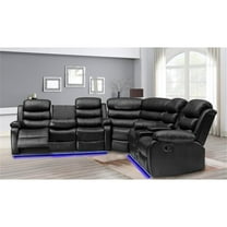 Kingway Furniture Faux Leather Reclining Sectional Sofa, Black