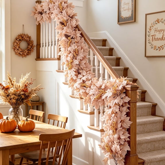 Simulated Vines White Maple Leaf Pink Pumpkin Thanksgiving Decor, Halloween Artificial Vines