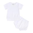thumbnail image 3 of Shirts for girls Solid Color Threaded Round Neck Short Sleeved And Shorts Two-Piece Set, 3 of 6
