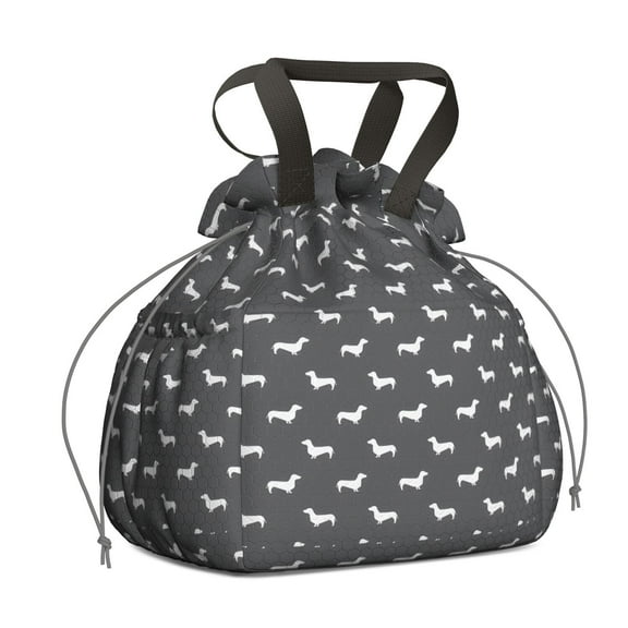 Dachshund Drawstring Lunch Bag Women - Drawstring Lunch Bag Insulated for Work Office - Stain-Resistant Large Lunchbags for Women with Multi-Pockets