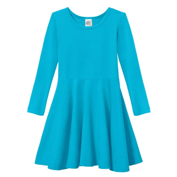 Girls Soft Cotton Jersey Long Sleeve Twirly Dress | Turquoise