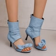 thumbnail image 4 of SACFOF Women's Peep Toe Stiletto Denim Sandals Summer Booties Lace Up Thin Heels Back Zip Tassel Pumps, 4 of 6