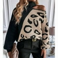 thumbnail image 4 of Women Casual Leopard Print Off Shoulder Turtle Neck Knit Pullover Loose Fit Long Sleeve Jumper Sweaters Tops Black S, 4 of 10