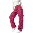 thumbnail image 5 of Wide Leg Cargo Pants for Women Hiking Parachute Pants Stretch Drawstring High Waisted Lightweight Joggers Y2k Streetwear, 2XL, 5 of 6