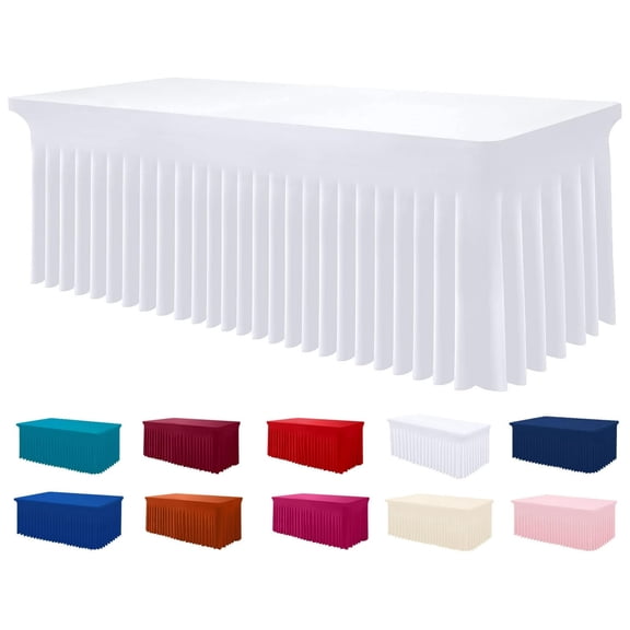 ARLAJO Spandex Tablecloth, Fitted Stretch Table Cloth for 6FT Rectangle Tables, Waterproof Washable Table Cover for Event, Wedding, Banquet & Parties (White, 72Lx30Wx30H Inch)