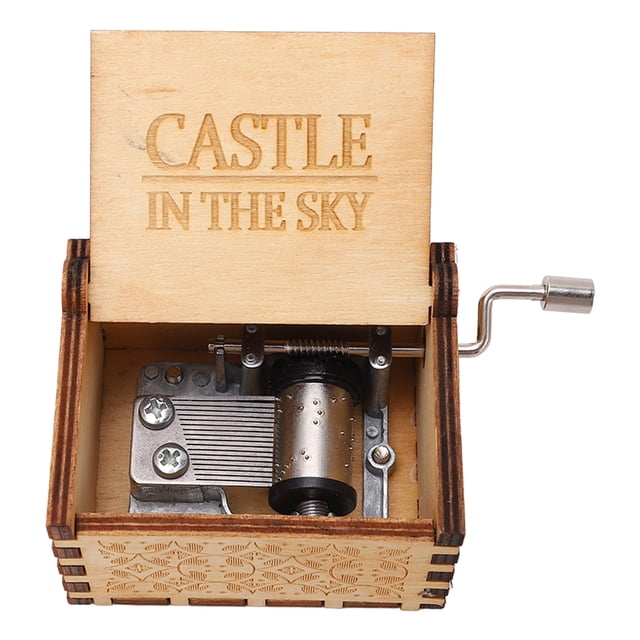 Caja de música con manivela de mano, caja de música portátil de madera de estilo Retro, caja de música con diseño de Castillo en el cielo, decoración del hogar para regalos