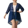 thumbnail image 1 of Cárdigan de encaje floral de nylon casual para mujer de tallas grandes Agnes Orinda, de manga 3/4, tamaño 4X, color azul marino, 1 of 7