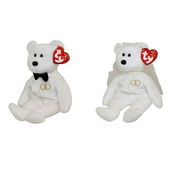 Ty Beanie Baby Mr and Mrs Bear (Bride and Groom Wedding Teddy) Set of 2 Plush