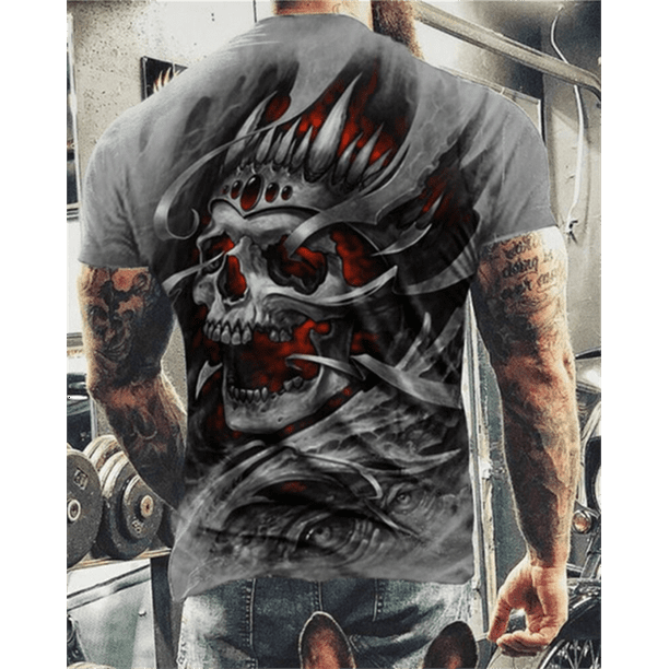 Camiseta con estampado 3D de calavera de terror para hombre, camiseta informal de manga corta con cuello redondo, transpirable, de gran tamaño, ropa para hombre Deng Xun unisex