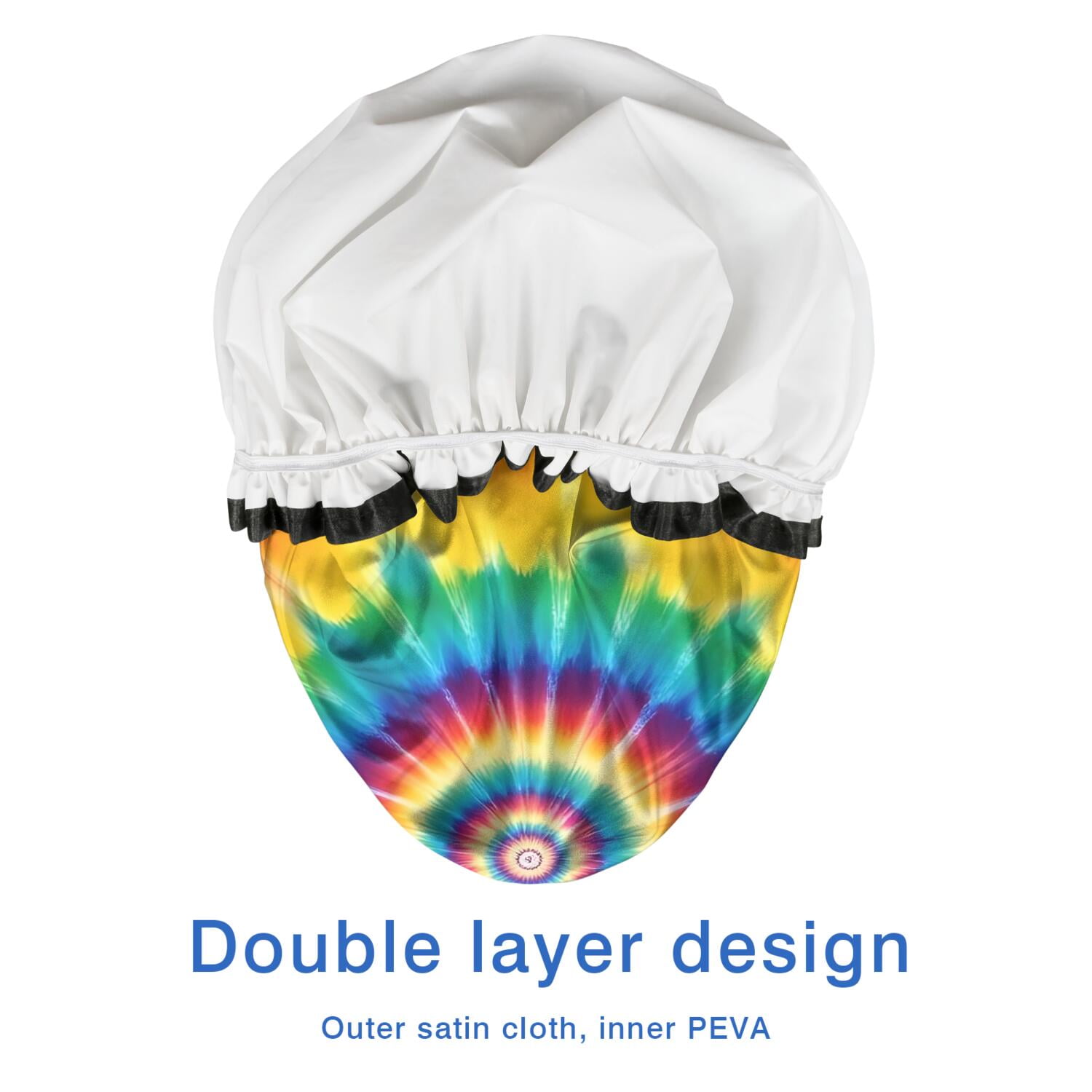Shower Caps,Colorful Rainbow Tie Dye Spiral Pattern Waterproof Shower Cap for Women 4 Pieces,Double Reusable Hair Cover for Shower PEVA Elastic Stretch Hem