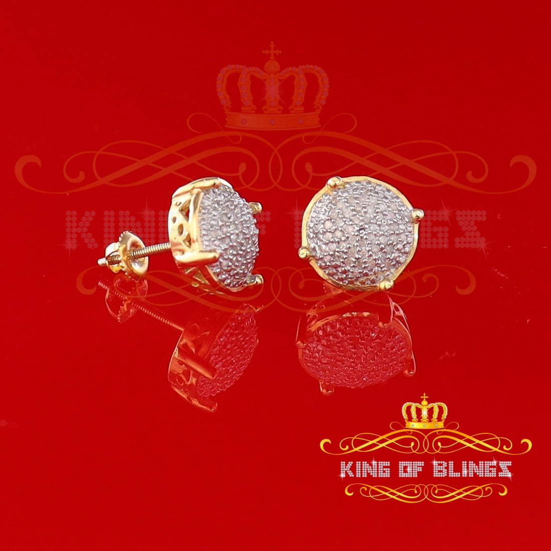 King of Bling's 0.25ct Diamond 925 Sterling Silver Yellow For Men's/Women's Stud Round Earrings