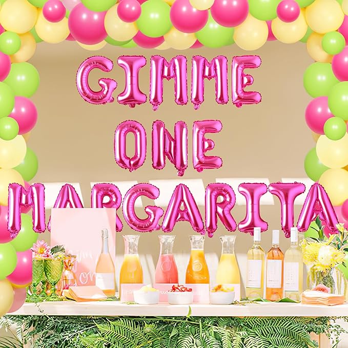 Gimme One Margarita Balloon Banner Rose Red Green Margs and Matrimony Bachelorette Party decor Mexican Fiesta Ballon Garland Arch Kit for Women Bachelorette Party Bridal Shower Hen Party Supplies