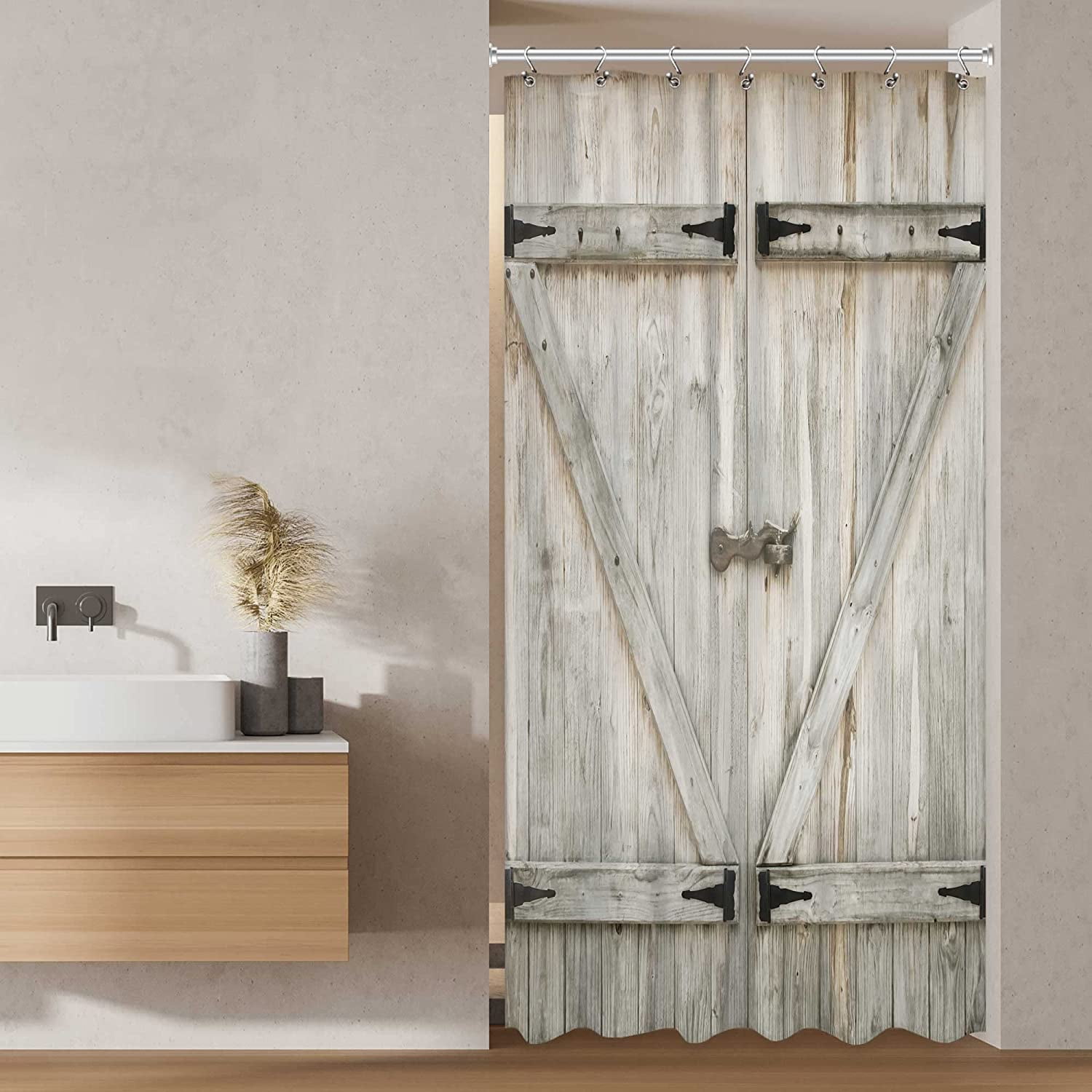 Rustic Small Stall Shower Curtain, Vintage Narrow Farmhouse Shower