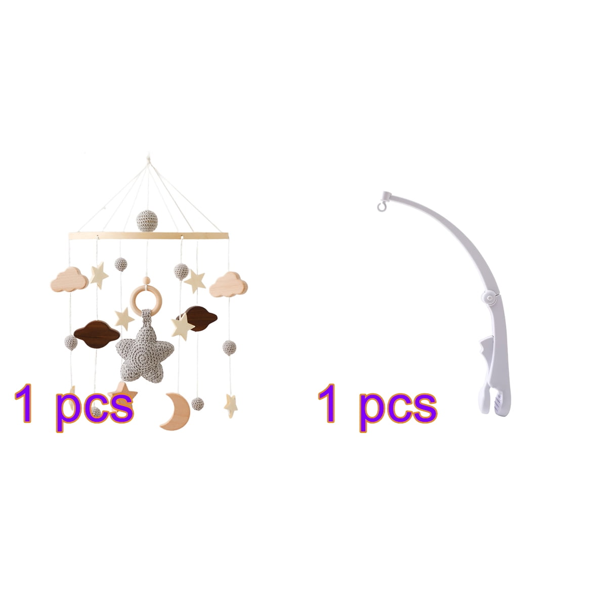 Full Sky Star Baby Crib Mobile with Felt Balls, Handmade Wooden Nursery Bed Bell for Boys and Girls, Neutral Hanging Mobile for Infant Sleep and Room Decoration