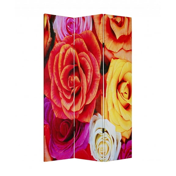 1" x 48" x 72" Multi Color Wood Canvas Daisy And Rose Screen