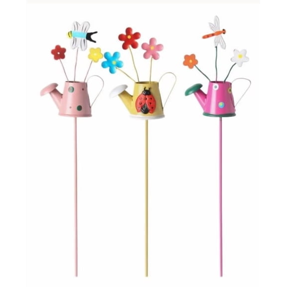 Metal Garden Pot Decorative Stakes, Floral Metal Yard Insert Picks, Mini Plant Pot Ornament Stakes, Decorative Metal Accents for Planter Pots Garden Balcony Home Decor