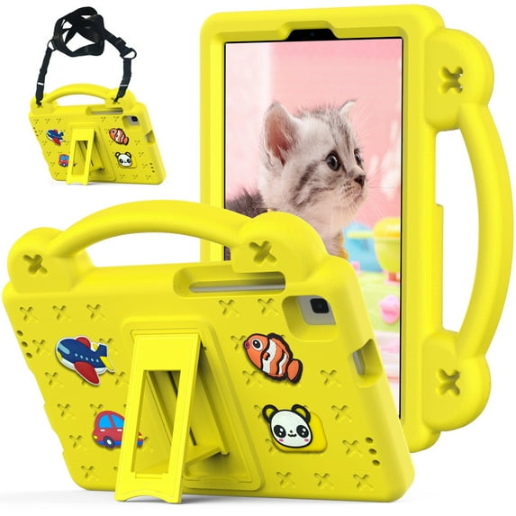 Allytech Galaxy Tab A7 Lite T220 Case with Shoulder Strap, Samsung Tab A 8.0 (2019) T290 Case for Kids, EVA Shockproof Handle Kickstand Case with DIY for Samsung T220 T225 T227 T290 T295, Yellow