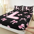 thumbnail image 3 of Feelyou Kawaii Monogrammed L Queen Sheet Sets for Teen, Black Pink Bow-tie Flat Sheet, Cartoon Princess Bow Queen Fitted Sheet, Microfiber Bedroom Decor, 4 Pieces, 3 of 7