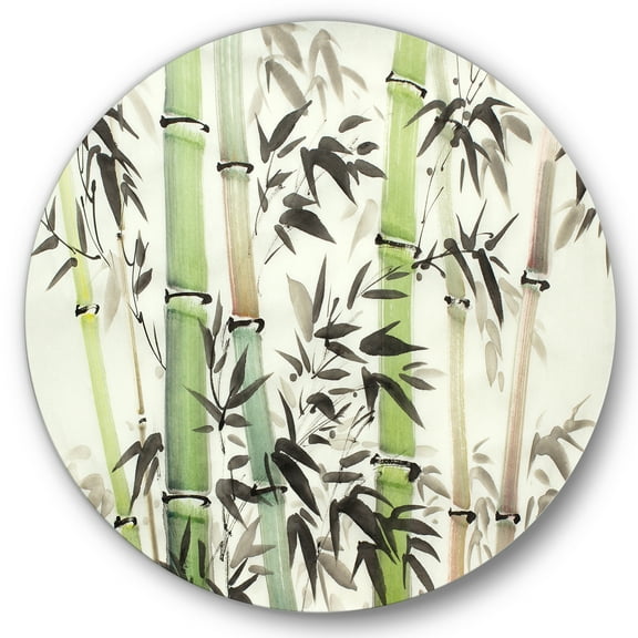 Designart 'The Forest of Bamboo Branches II' Lake House Circle Metal Wall Art 36x36 - Disc of 36