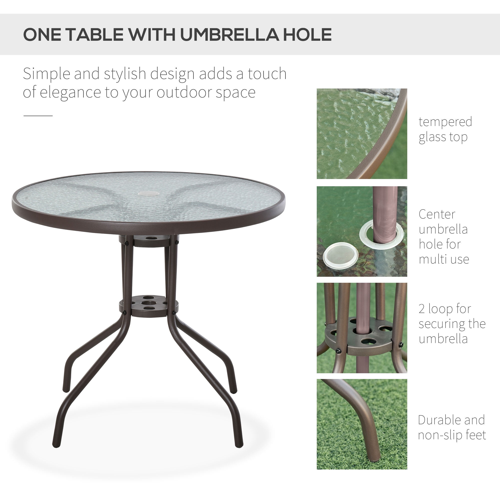 Outsunny 6 Piece Fabric Patio Dining Set for 4 with Umbrella, Outdoor Table and Chairs, Beige