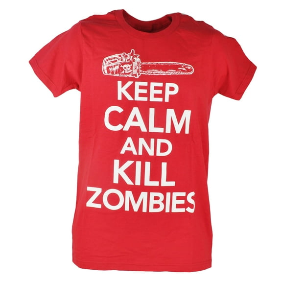 Keep Calm And Kill Zombies Chainsaw Red Graphic Tshirt Tee XLarge