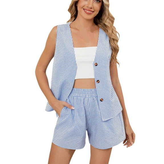Women’s Summer Casual 2 Piece Short Sets 2026 Button Suit Vest Tops Shorts Dressy Business Work Outfits 2 Piece Sets For Women