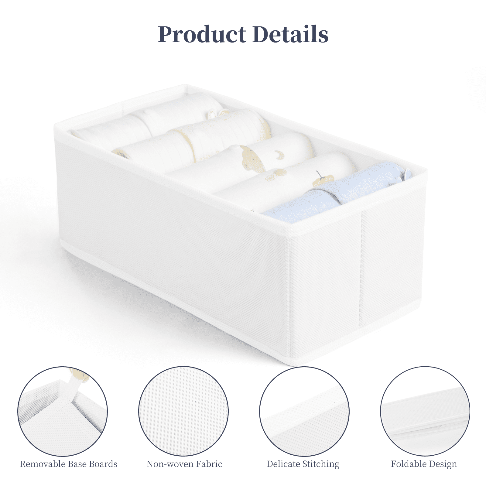 Criusia Drawer Organizer Clothes, Foldable Closet Organization and Storage for Nursery, Bedroom, white