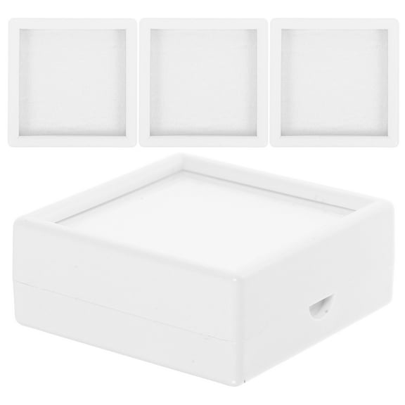 Raindrops 4pcs White Square Jewelry Box With Clear Lid Sponge Cushion For Ring Mini Transparent Display Case Clear Earrings Box Small Jewlery Box