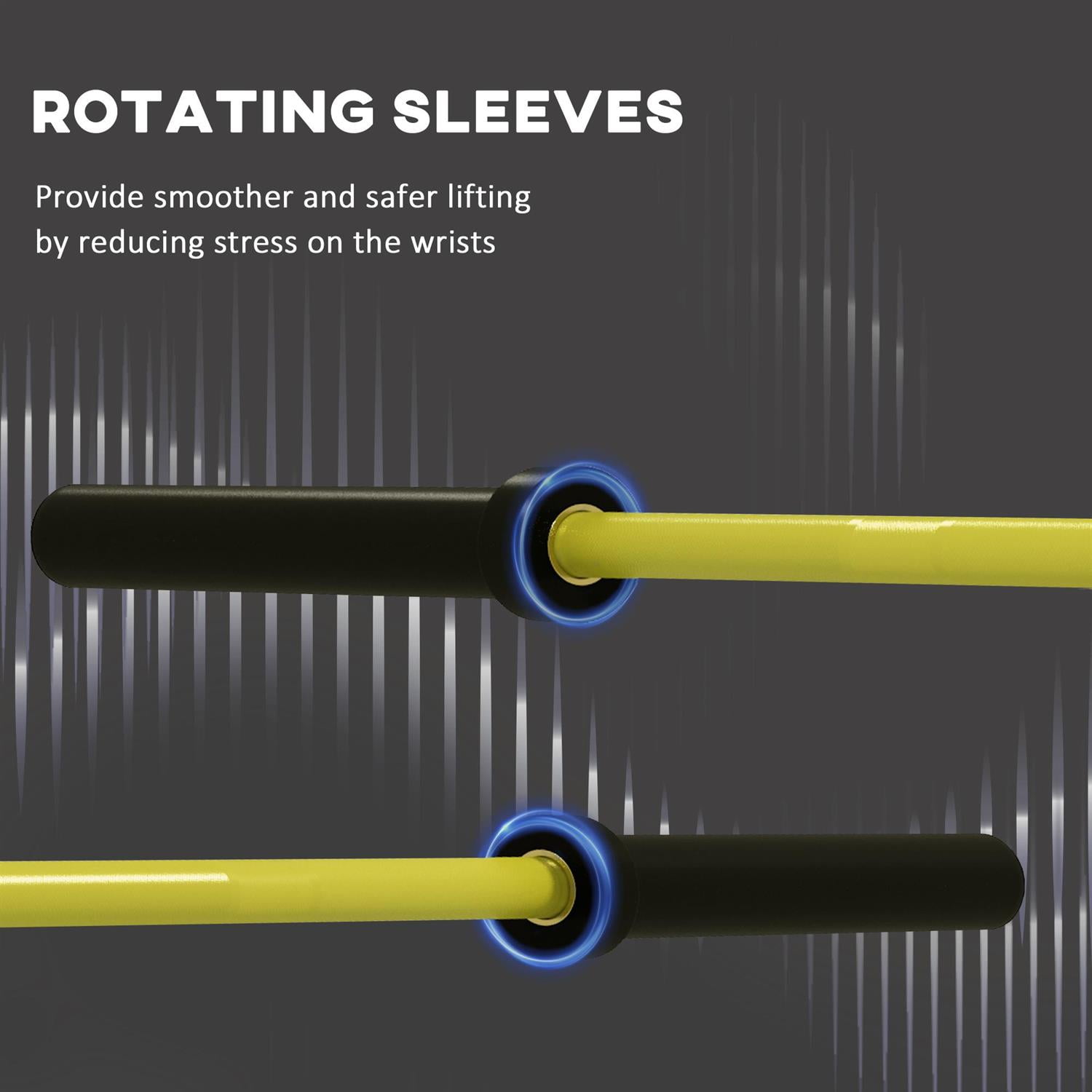 Demi Bonn 7.2ft Olympic Weight Bar, Rotating Sleeves & Non-Slip Knurling Grip, 1500lbs Weight Capacity, Yellow