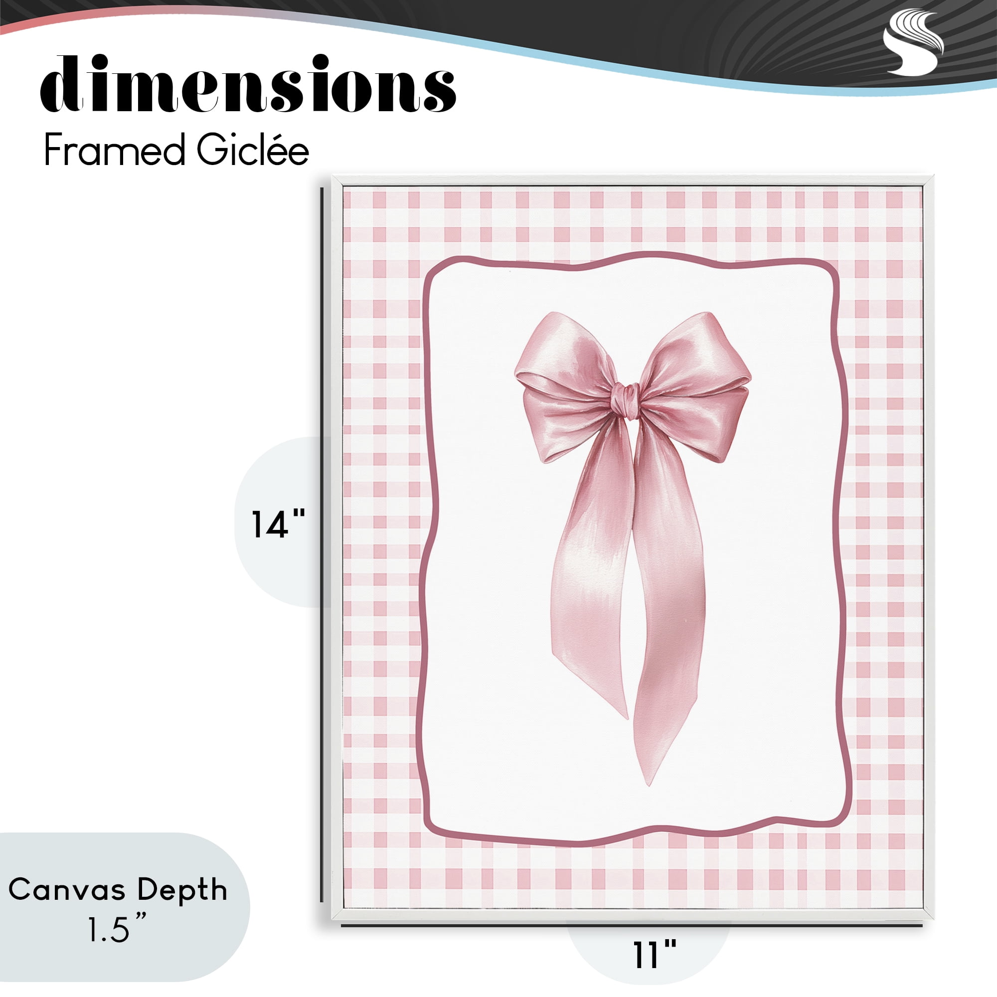 Stupell Industries Pink Gingham Ribbon White Framed Giclee Art, design by Christine Simpson Art