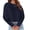 Navy blue, variant on Long Sleeved Women Cropped T-Shirts Round Neck Drop Shoulder Crop Solid Casual Crop Tops