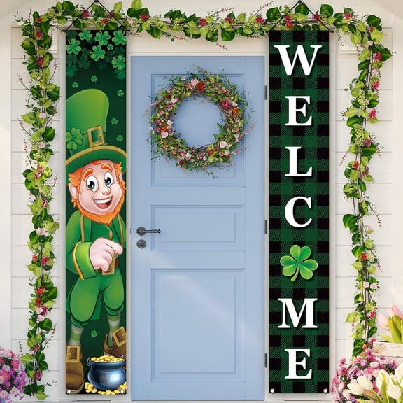 Lumumanber St Patricks Day Decorations Green Lrish Spirit Front Porch Weclome Sign Irish Shamrock Gnomes Banner St. Patrick''s Day Decorations for Home Party