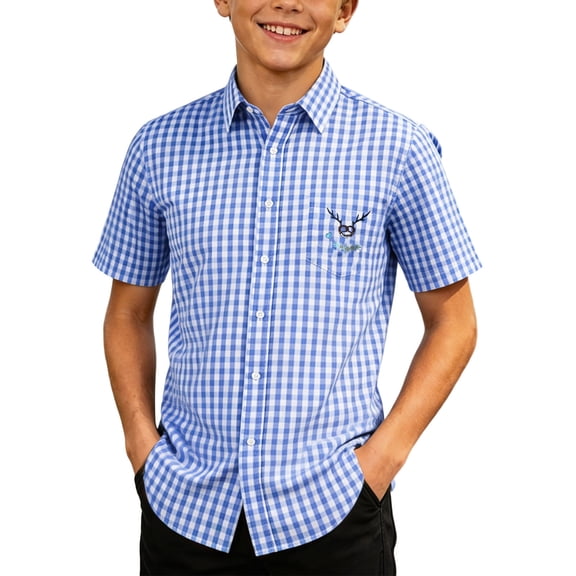 Tiijoy Boys Short Sleeve Dress Shirt Plaid Button Down Shirt Kids Summer Tops, Sizes 3-14