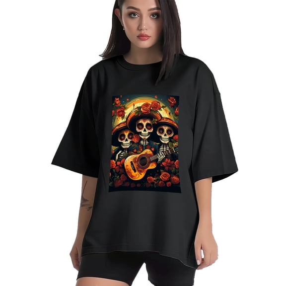 Plus Size Shirt for Women Black Tops for Women Short Sleeves Shirt for Women Skull T Shirt Crewneck Shirt for Women XS