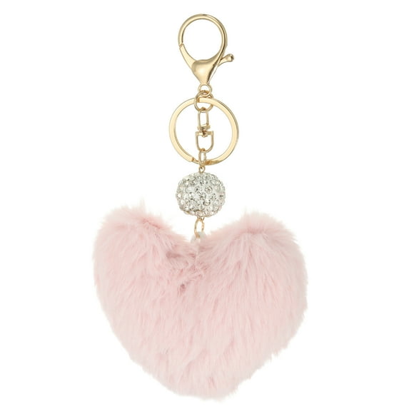 Uxcell Faux Fur Pom Pom Keychain Artificial Cute Puff Ball Keychain Heart Fluffy Charm Plush Pendant Pink