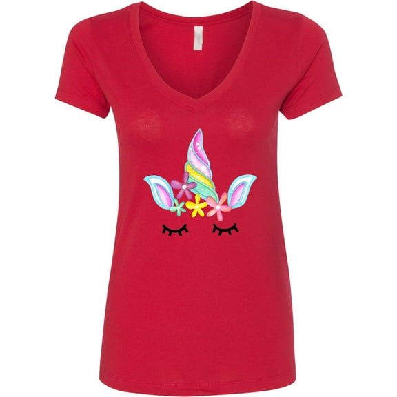 Inktastic Unicorn Face Women's V-Neck T-Shirt