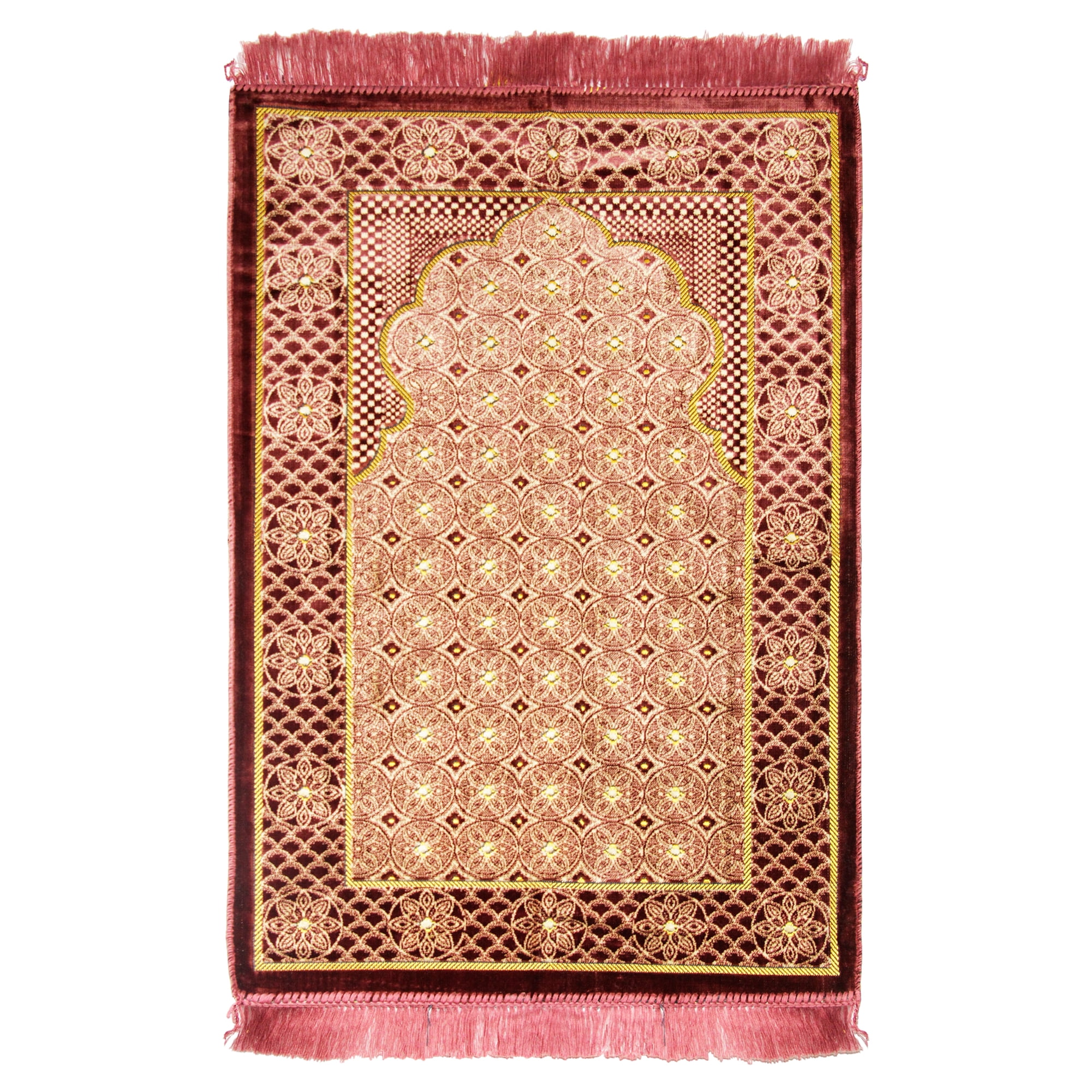 Pink Lightweight Soft Turkish Prayer Rug Sajada Mat Janamaz Arch Lotus