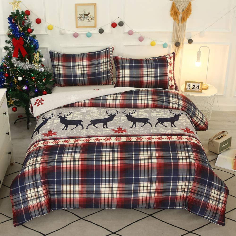 Christmas Tree Reindeer Snowman Xmas Stag Quilt Cover Duvet Cover Bedding Set 