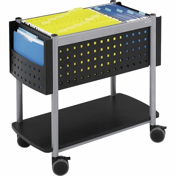 Safco Scoot Open Top Rolling File Cart, Black and Silver