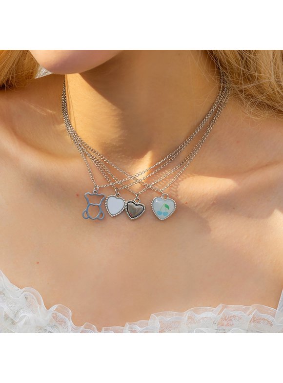 4Pcs Women Necklaces Suit Pendants Chain Multi-layer Personality Dress Up Anti-rust Exquisite Electroplating Necklaces