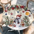 thumbnail image 2 of Christmas Round Tablecloth, Fitted Table Cover with Elastic for 36"-44" Round Tables, Snowman Xmas Tree Poinsettia Flowers Balls Squirrel Table Cloth Outdoor Dinning Party Waterproof Tablecloths, 2 of 7