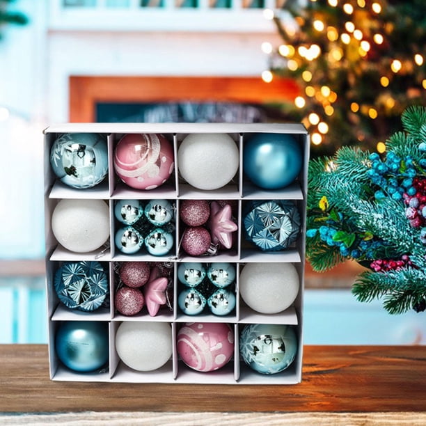 36 Piezas Bolas de Navidad Juego de Adornos Navideños Decoración Manualidades DIY Bolas de Navidad DIY Bolas Colgantes para Suministros de Fiesta de Azul rosado