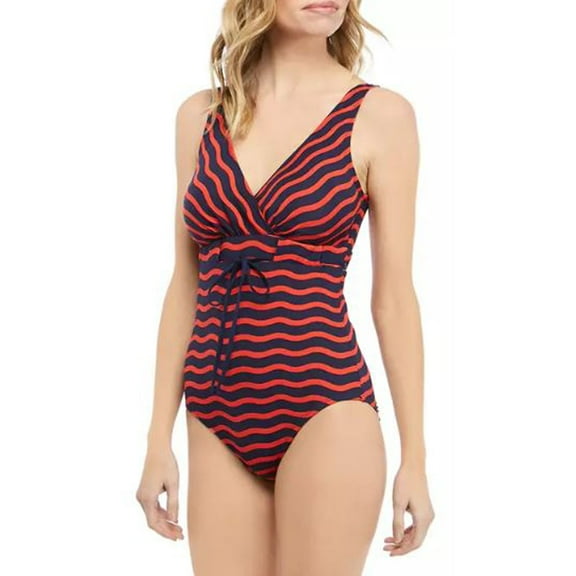 Tommy Bahama Sea Swell V Neck Faux Wrap One Piece Swimsuit, Air Kiss Red, 8