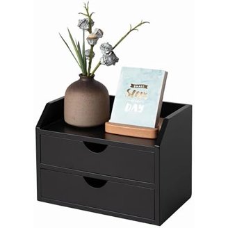PU Leather 3-Drawer Desktop Organizer – Black Office Desk Storage For Paper & Supplies