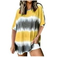 thumbnail image 2 of ELFINDEA Womens Tops Summer Fasion Short Sleeve Round Neck Tie-Dye Print Casual T Shirt Tops Yellow S, 2 of 6