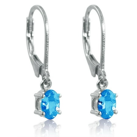 - Swiss Blue Topaz Leverback Earrings set in Sterling Silver 1ct tw